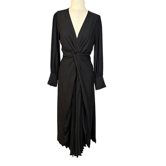 Sandro Paris LBD Black Long Sleeve Wrap Pleated Maxi Dress Luxury Minimalist - Picture 14 of 14